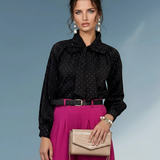 Cămașă din bumbac cu strasuri și fundă negru