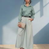 Cămașă din bumbac poplin cu mânecă lungă aqua