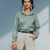 Cămașă din bumbac poplin cu mânecă lungă aqua