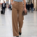 Pantaloni eleganți largi cu croială clasică beige