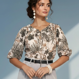 Bluză din bumbac imprimată floral kaki