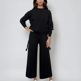 Compleu tricotat casual cu cataramă la buzunare negru