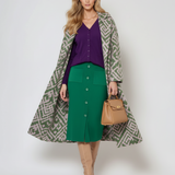 Fustă midi tricotată cu buzunare verde