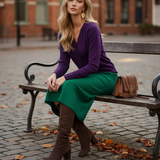 Fustă midi tricotată cu buzunare verde