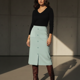 Fustă midi tricotată cu buzunare aqua