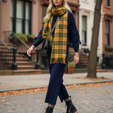 Compleu tricotat casual cu cataramă la buzunare bleumarin