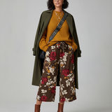 Fustă pantaloni largi cu print floral maro