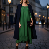 Rochie din mătase cu legături la mâneci verde
