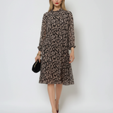 Rochie midi lejeră cu guler și animal print beige