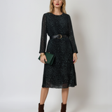 Rochie midi cu mânecă lungă și animal print verde