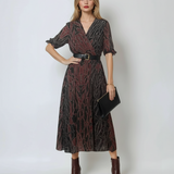 Rochie lungă vaporoasă din voal cu print floral negru