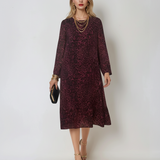 Rochie midi mânecă lungă cu animal print grena