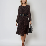 Rochie midi mânecă lungă animal print maro