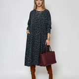 Rochie lungă din raiat cu animal print albastru