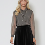 Bluza voal cu mâneci tulle polka dots gri