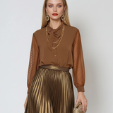 Bluza voal cu mâneci tulle polka dots beige