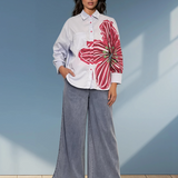 Cămașă damă lejeră cu print floare bleu