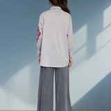 Cămașă damă lejeră cu print floare bleu