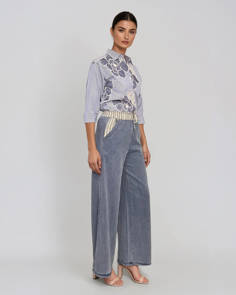 Blugi largi cu terminatie colorată kaki HL025
