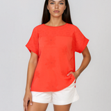 Bluză cu broderie spartă pe umeri corai HL094