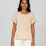 Bluză cu față din in și broderie pe umeri beige HL087