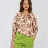Bluză din bumbac imprimată floral beige 