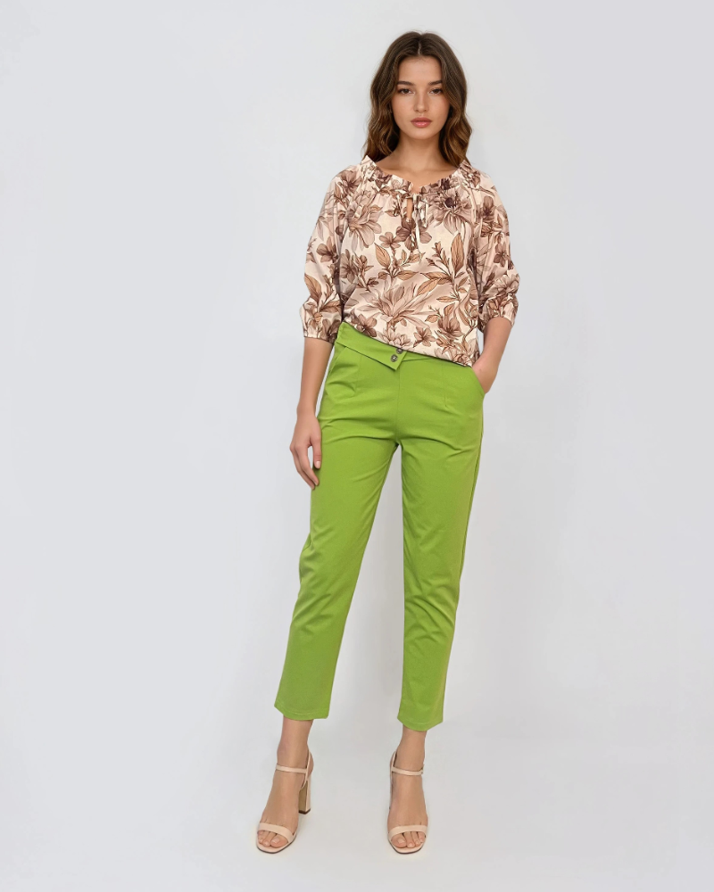 Bluză din bumbac imprimată floral beige 