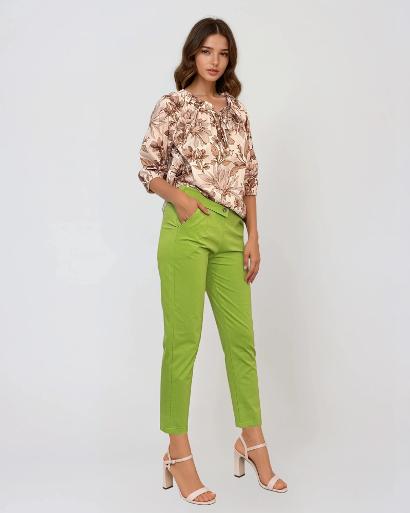 Bluză din bumbac imprimată floral beige 