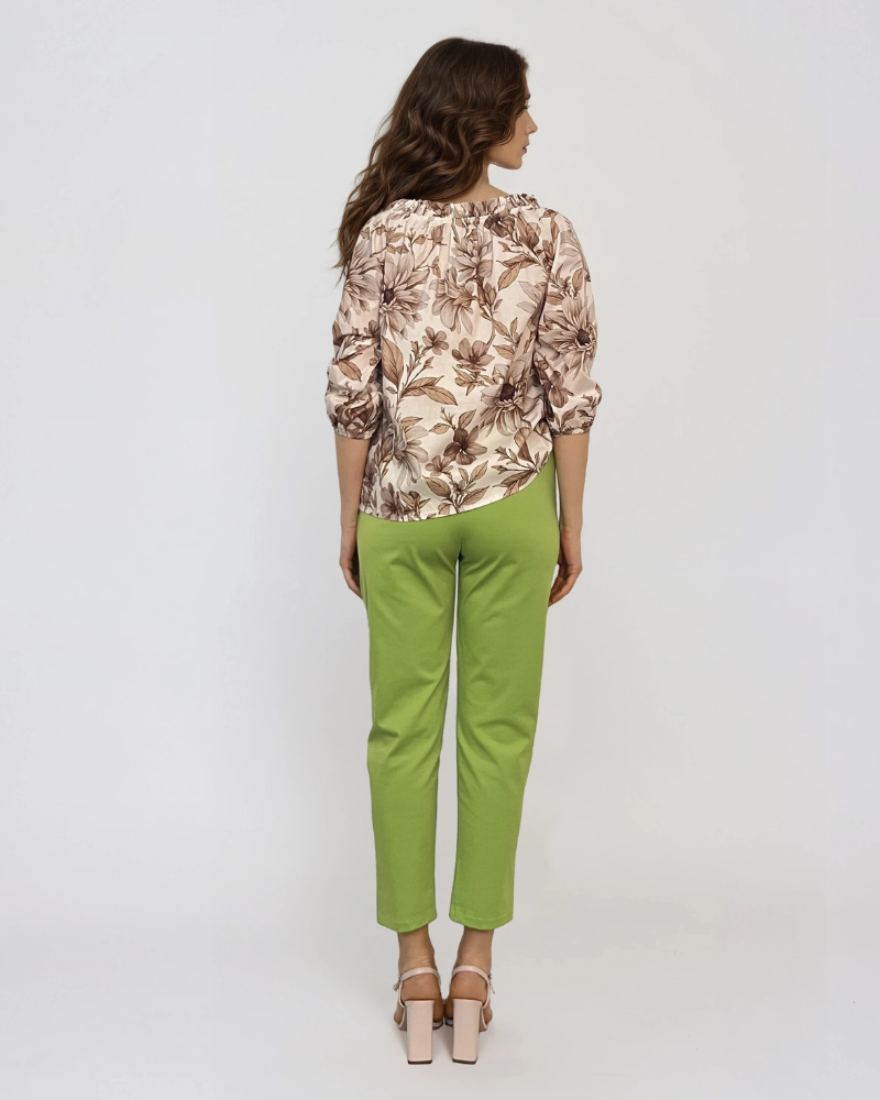 Bluză din bumbac imprimată floral beige 