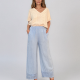 Bluză din in cu broderie elegantă crem PN002
