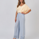 Bluză din in cu broderie elegantă crem PN002