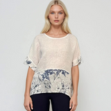 Bluză din in cu print floral alb 