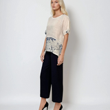 Bluză din in cu print floral alb 