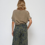 Bluză din in cu print floral crem 