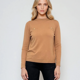 Bluză fină din tricot cu nasturi aurii beige 