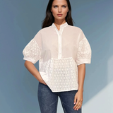 Bluza guler tunică și broderie alb 