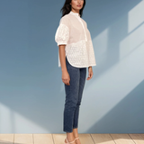Bluza guler tunică și broderie alb 
