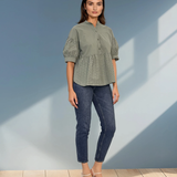 Bluza guler tunică și broderie kaki 