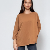 Bluză largă din bumbac cu mânecă 3/4 beige 