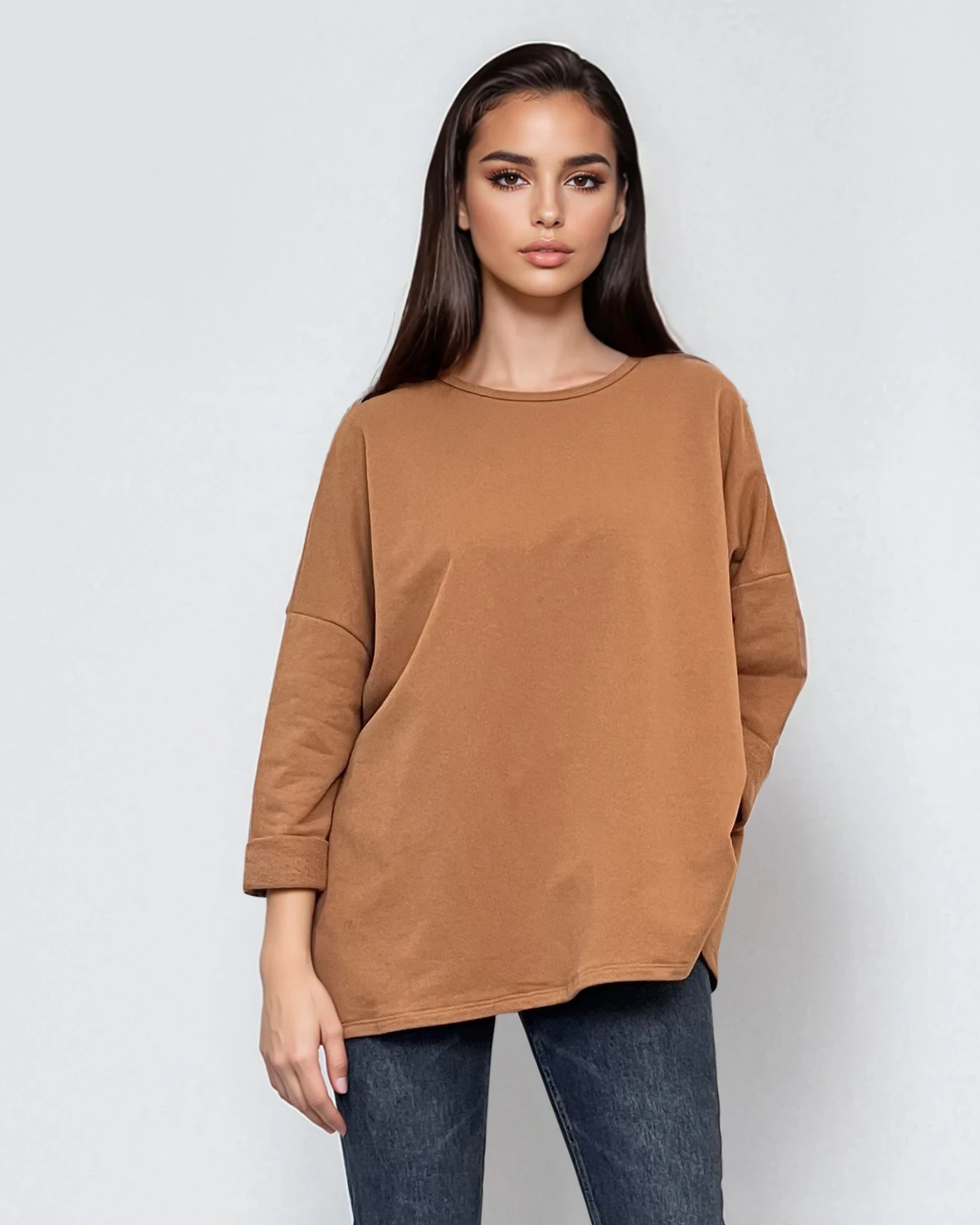 Bluză largă din bumbac cu mânecă 3/4 beige 