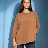 Bluză largă din bumbac cu mânecă 3/4 beige 