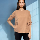 Bluză largă office din mix de vâscoză cu clapete decorative beige 