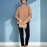 Bluză largă office din mix de vâscoză cu clapete decorative beige 