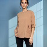 Bluză largă office din mix de vâscoză cu clapete decorative beige 