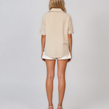 Cămașă cu broderie în partea din față beige HL085