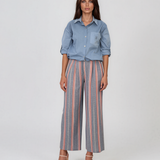Cămașă cu buzunar și șiret în talie albastru-jeans HL117