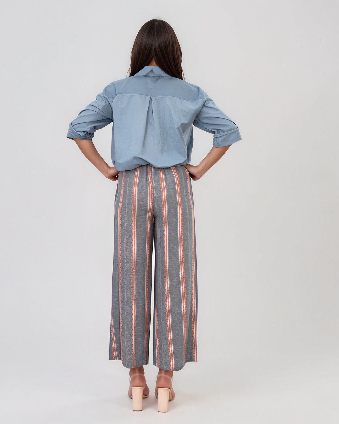 Cămașă cu buzunar și șiret în talie albastru-jeans HL117