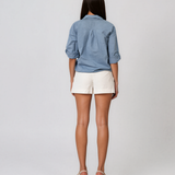 Cămașă cu buzunare din plasă și paiete albastru-jeans HL089
