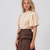 Cămașă cu dungi și mânecă bufantă beige HL074