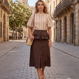 Cămașă cu dungi și mânecă bufantă beige HL074